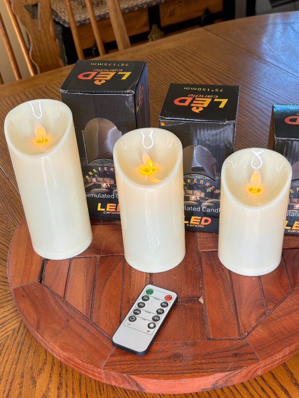 3-Piece Flameless Ivory Battery-Powered LED Pillar Candle Set W/ Remote Control - Picture 2 of 16